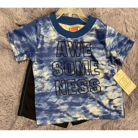 Toddler Boys " Awesomeness"  Blue Tie Dye Shorts Outfit‎ - Picture 1 of 4
